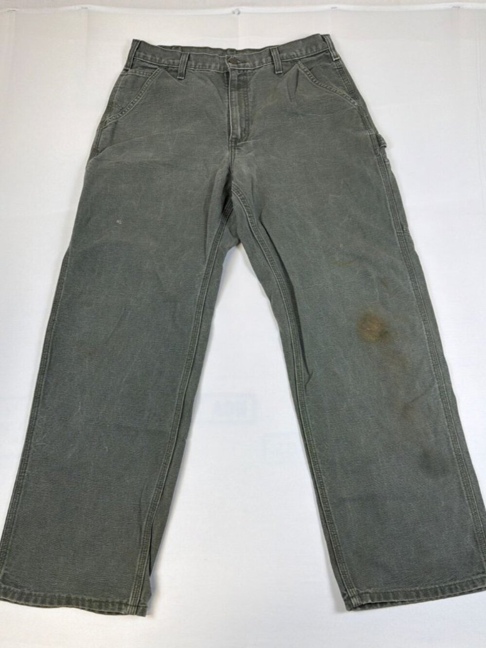 Carhartt Men 32x30 Moss Green Washed Duck Canvas Carpenter Work Pants